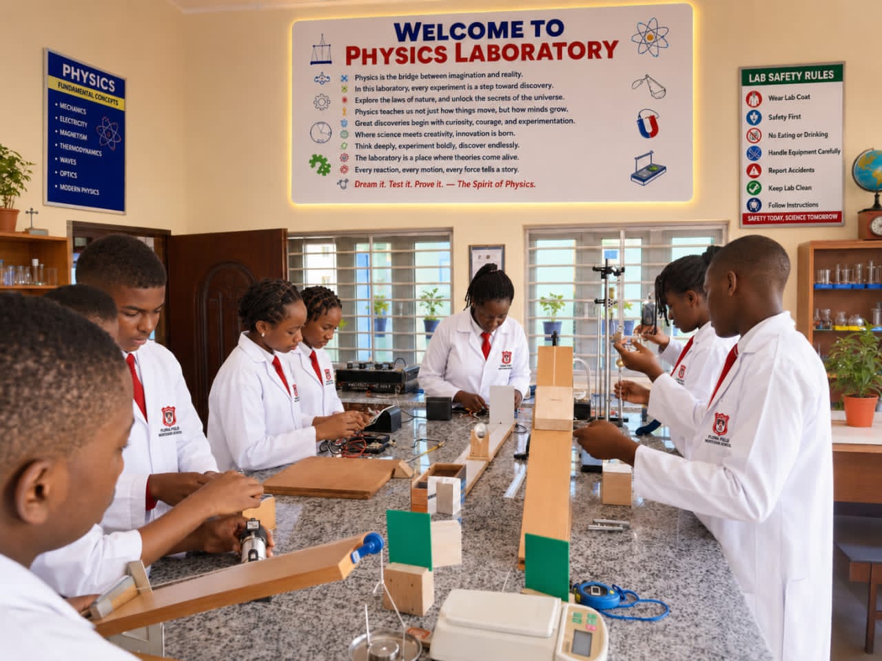 College students conducting experiments in the physics laboratory