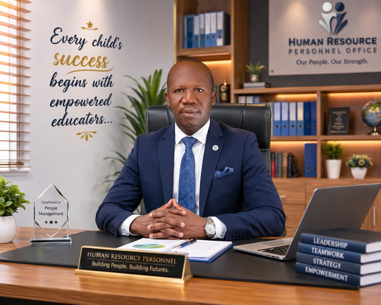 Mr. Eletta Solomon, Human Resource Personnel, seated at his office desk